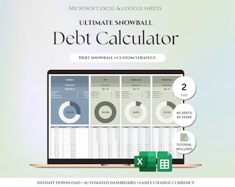 Debt Payoff Tracker Debt Snowball and Custom Calculator Excel Debt Tracker Spreadsheet Google Sheets Loan Mortgage Debt Tracker Payment