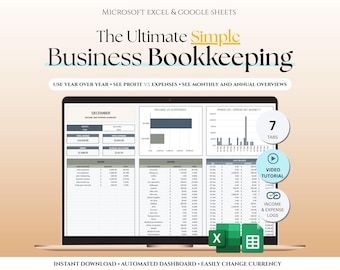 Easy Bookkeeping Template, Small Business Money Management Income and Expense Tracker Profit and Loss Excel Google Sheets Business Tracker