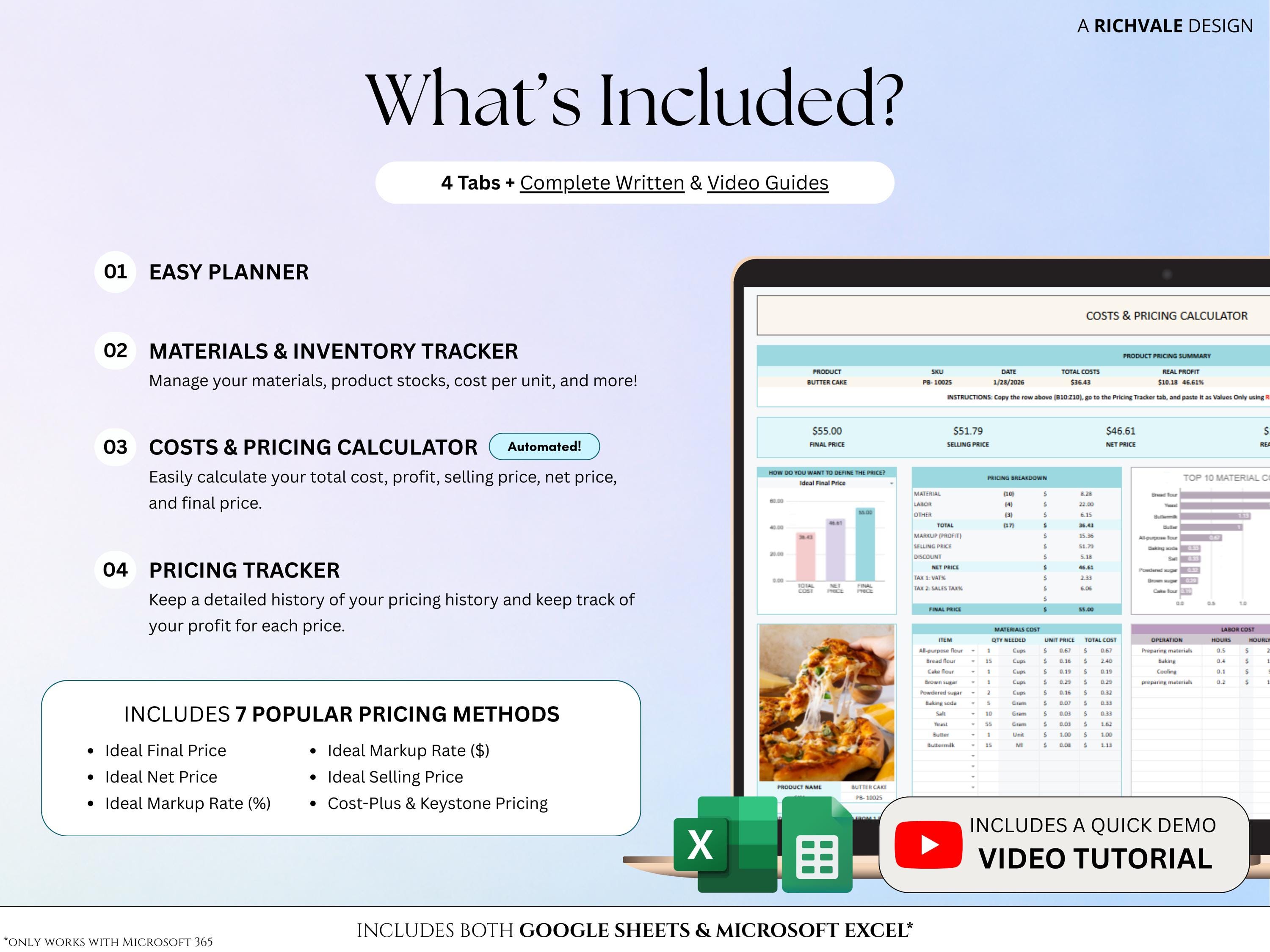 Recipe Cost and Pricing Calculator Spreadsheet for Bakery Business 7 ...