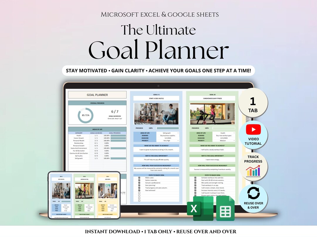 Goal Planner Google Sheets Goal Tracker Excel Google Sheets Simple Goal ...