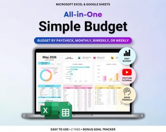 Planificateur budgétaire Excel Google Sheets, feuille de calcul budgétaire mensuelle, modèle de budget de chèque de paie hebdomadaire simple aux deux semaines, planificateur financier pour débutants