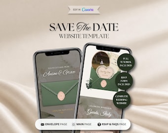 Eucalyptus et Rose, Modèle de site web « Réservez la date », Invitation de mariage numérique avec RSVP, Canva modifiable