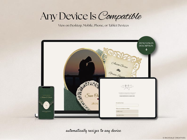 Emerald & Champagne Save the Date Website Template, Editable Wedding Website, Digital Invitation with RSVP, Canva Template image 5