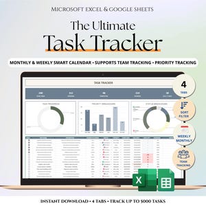 Kalkylblad för uppgiftsspårning Google Sheets Excel-planerare Att-göra-lista Kalkylblad Produktivitetsmall Aktivitetshanterare Teamprojekt Uppgiftsprioritet