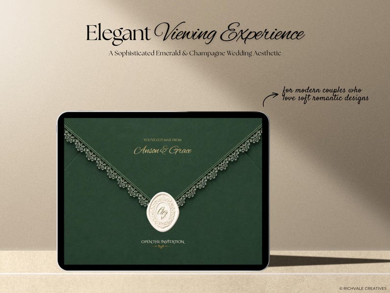 Emerald & Champagne Save the Date Website Template, Editable Wedding Website, Digital Invitation with RSVP, Canva Template image 9