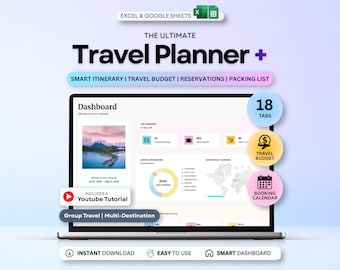 Travel Planner Travel Itinerary Template Google Sheets Vacation Planning Excel Family Travel Planner Budget Tracker Packing List Vacation