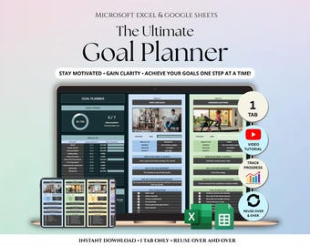 Goal Planner Goal Tracker Excel Google Sheets Dark Mode Goal Tracker Spreadsheet Goal Setting Planner Annual Visual Board 2026