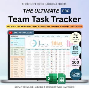 Task Tracker Spreadsheet To Do List Digital ADHD Productivity Template Recurring Task Manager Excel Google Sheets Team Project Manager
