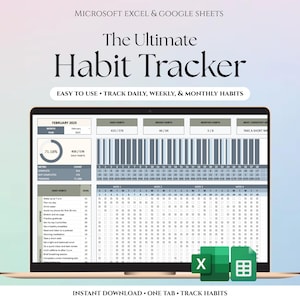 Rastreador de hábitos Planificador de rutina diaria Planificador de hábitos semanal y mensual Hoja de cálculo de Excel Hojas de cálculo de Google Planificador de hábitos imprimible para TDAH Lista de tareas pendientes