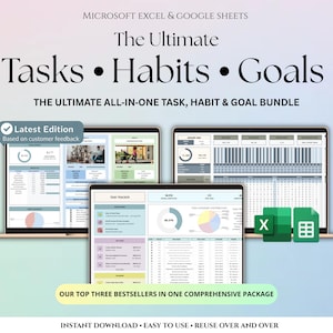 Attività Obiettivo Abitudini Tracker Foglio di calcolo Excel Fogli Google Foglio di calcolo Planner di produttività Routine Calendario Elenco cose da fare ADHD Giornaliero Settimanale
