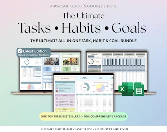 Task Goal Habit Tracker Spreadsheet Excel Google Sheets Spreadsheet Productivity Planner Routine Calendar To Do List ADHD Daily Weekly