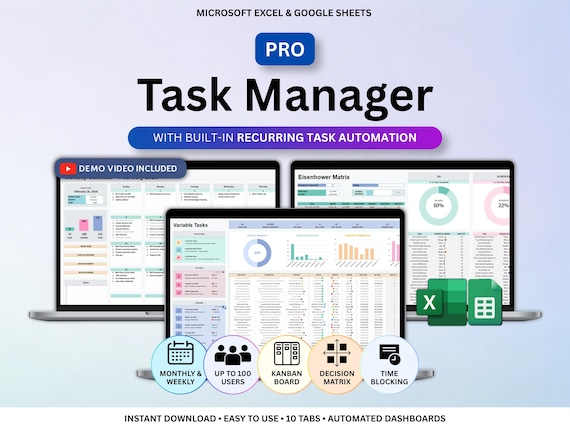 Task Tracker Spreadsheet To Do List Task Tracker Template Team Project Manager Digital ADHD Productivity Task Manager Excel Google Sheets