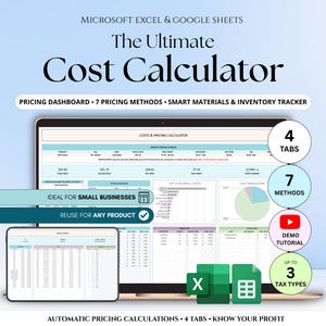 Produktprisberäkningskalkylator för småföretag 7 prissättningsstrategier Enkelt prissättningsverktyg Kostnads- och vinstspårning Excel Google Sheets