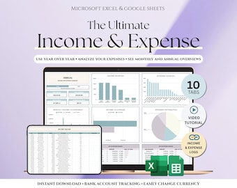 Hoja de cálculo de seguimiento de ingresos y gastos Planificador financiero personal Hoja de cálculo Seguimiento de gastos mensuales Plantilla de finanzas de Google Sheets de Excel