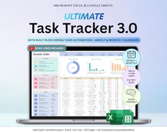 Task Tracker Spreadsheet ADHD Productivity To Do List Template Recurring Task Manager Excel Google Sheets Simple Team Project Manager
