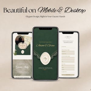Emerald & Champagne Save the Date Website Template, Editable Wedding Website, Digital Invitation with RSVP, Canva Template image 2