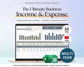 Small Business Bookkeeping Template, Income and Expense, Excel Google Sheets Spreadsheet, Personal Finance Planner Expense Income Tracker
