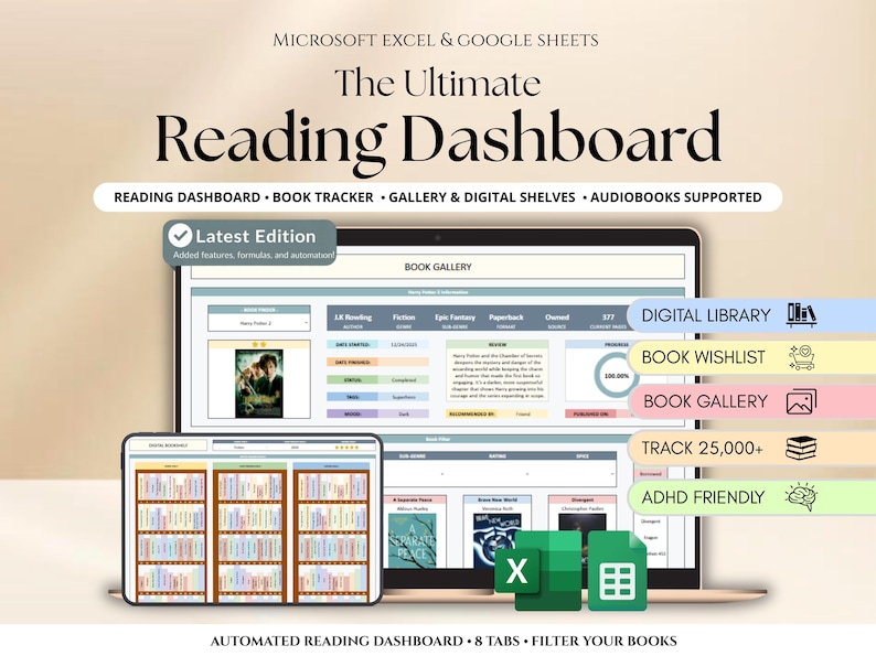 Book Tracker Reading Journal Spreadsheet Reading Tracker Digital Reading Log TBR Journal Digital Library Book Planner Excel Google Sheets image 1