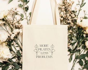 Minimalist Pilates Cotton Tote Bag, 'More Pilates, Less Problems'