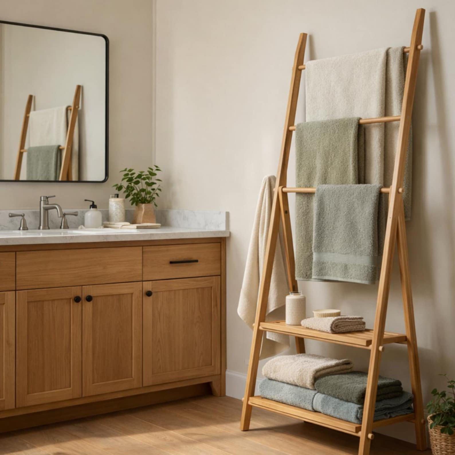 Bamboo Towel Ladder With Shelves, Modern Bathroom Storage Etsy — free download