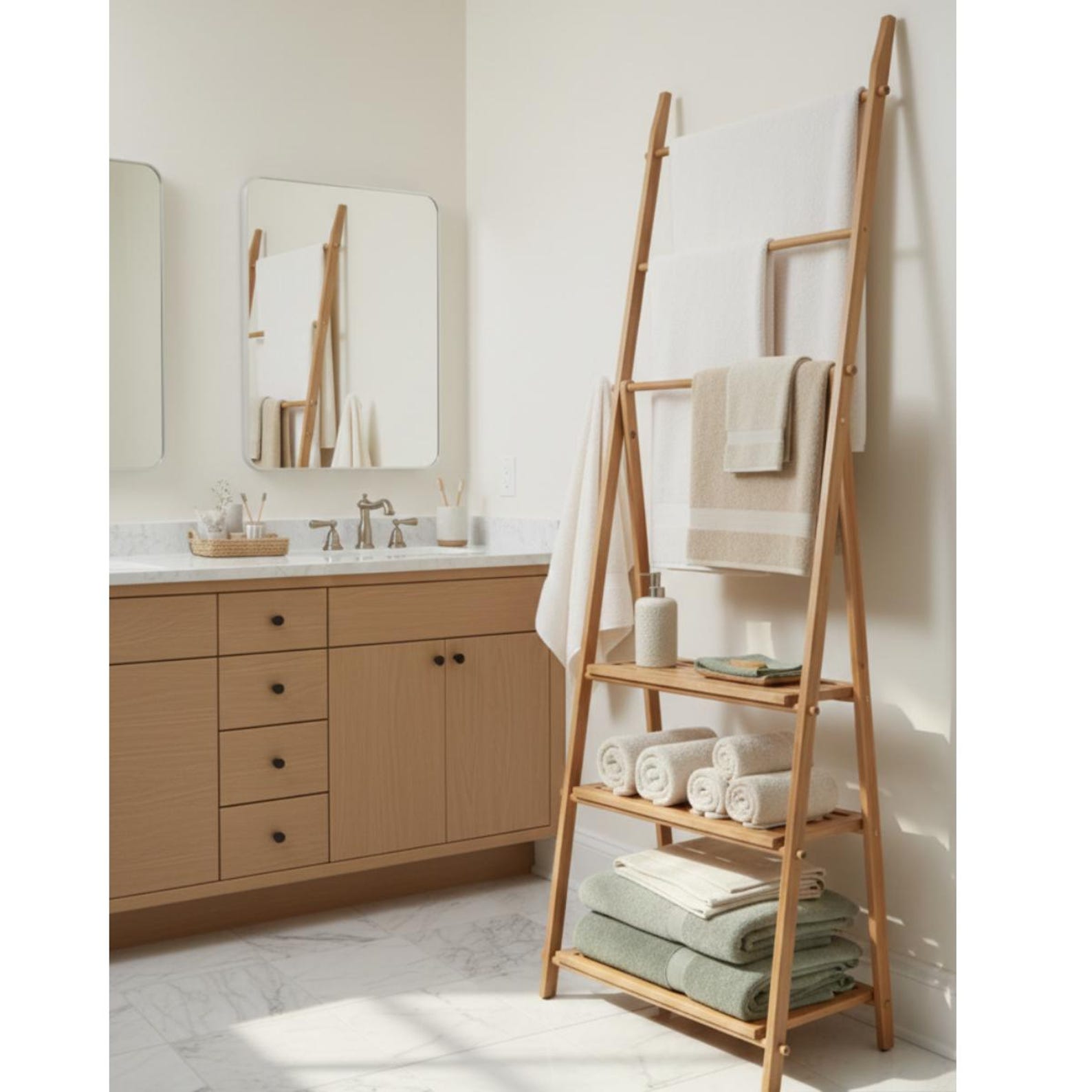 Bamboo Towel Ladder With Shelves, Modern Bathroom Storage Etsy — free download