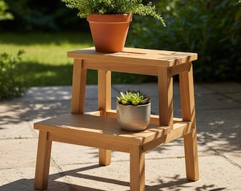Rustic Wooden Step Stool – Two-Step Natural Wood Furniture