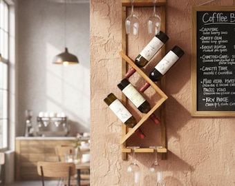 Drewniany stojak na wino montowany na ścianie – nowoczesne miejsce do przechowywania w domowym barze