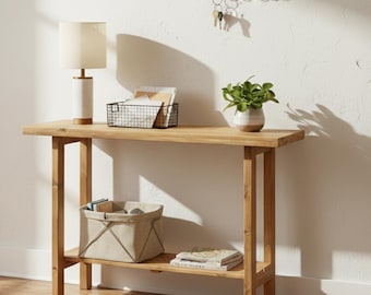 Wooden Entryway Console Table with Shelf – Modern Slim Hallway Table for Small Spaces, Minimalist Solid Wood Entry Table