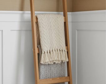 Escalera de madera de abedul para mantas, decoración rústica de granja