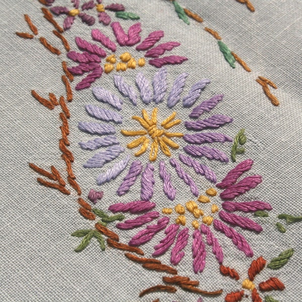 Vintage Embroidered Linen Tablecloth