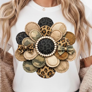 Patchwork Camo Leopard Flower PNG | Retro Digital Download | Shabby Chic Shirt | Sublimation and DTF |  Cottagecore Design | Trendy