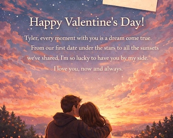 Valentine’s Day Card Digital Download, Romantic Couple Sunset Card, Love Printable Card