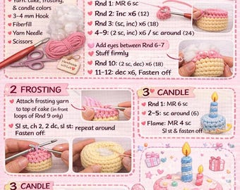 Crochet Birthday Cake Plush Pattern | Amigurumi Cake with Candle | Birthday Gift Crochet Pattern