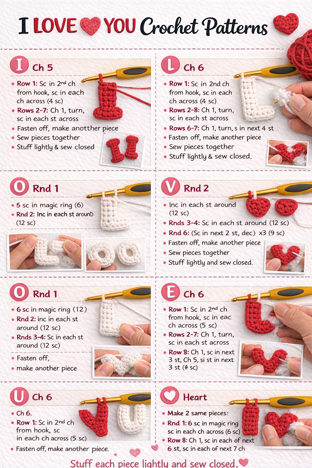 30 Valentine Crochet Patterns to Make for Gifts, Decor, and Cozy Seasonal Touches 24 I Love You Crochet Letters Pattern