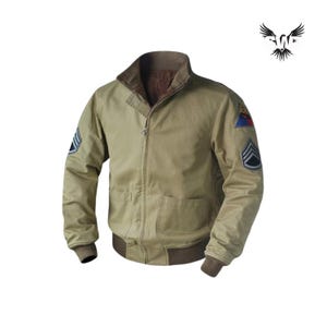 Khakifarbene Herren-Bomberjacke im Militärstil, Vintage-Fliegerjacke der Armee, Bomberjacke mit Aufnähern, taktische Pilotenjacke, Oberbekleidung im Militärstil
