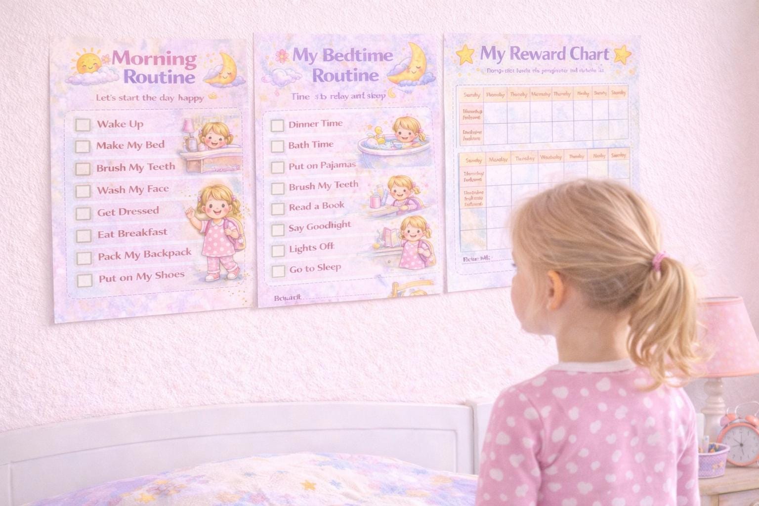 Morning & Bedtime Routine Chart for Girls | Printable Daily Routine ...