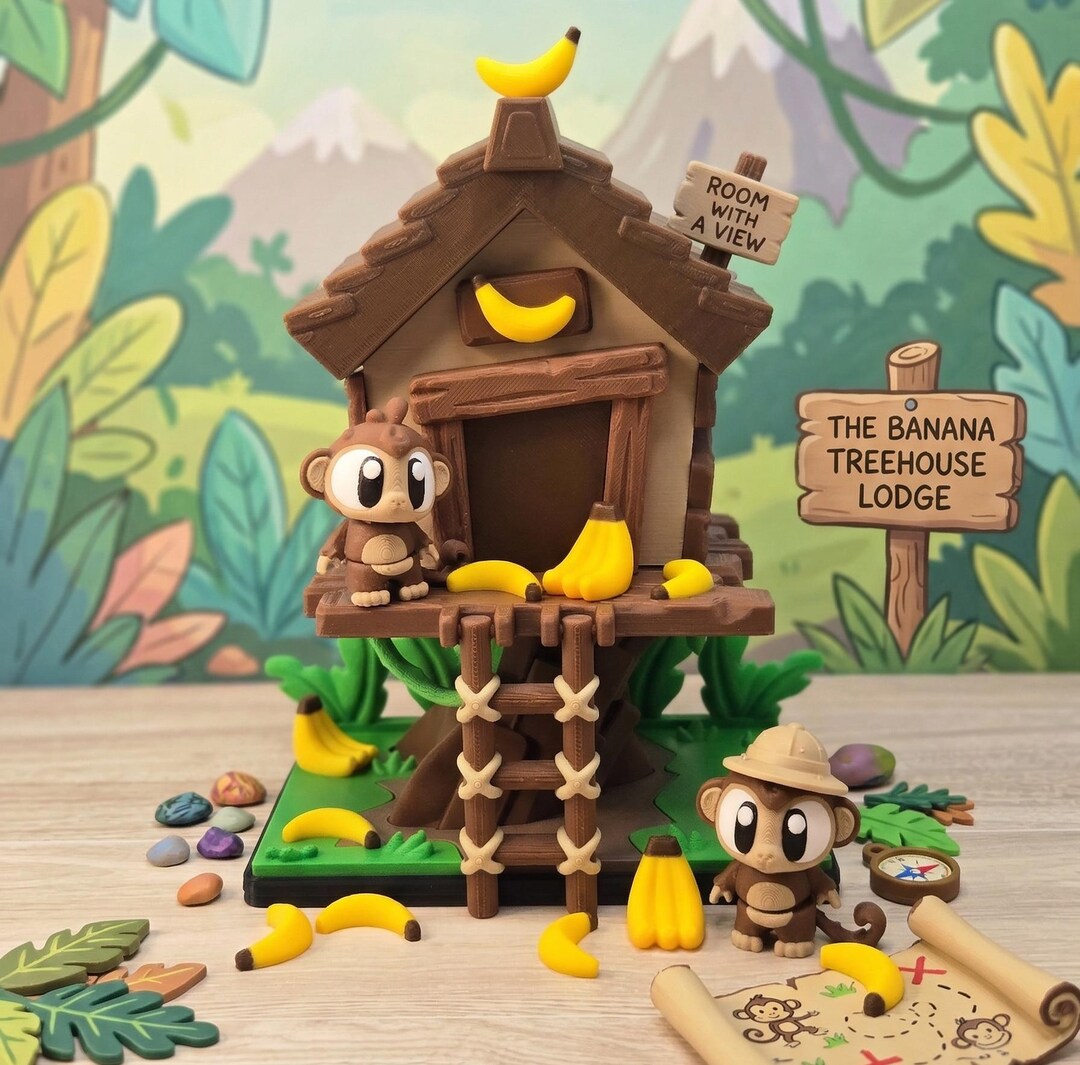 3D Printed Miniature Monkey Treehouse Playset - Etsy