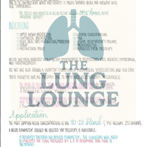 May include: A medical information sheet titled "heliox" with handwritten-style text and a light blue lung illustration. The text describes the use of heliox in medical applications, including indications and benefits.