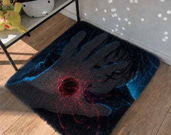 Choso Jujutsu Kaisen Tufted Teppich, JJK Blood Manipulation Anime Teppich, Piercing Blutspielraum Dekor, Dunkelblau JJK Schlafzimmer Mat Otaku Geschenk