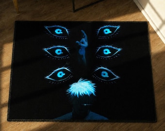Gojo Satoru Six Eyes Jujutsu Kaisen Tufted Teppich, JJK Infinity Limitless Anime, Blue Eye Gaming Room Decor, Gojo JJK Schlafzimmer Mat Otaku Geschenk