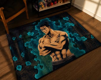 Aoi Todo Jujutsu Kaisen Getufteter Teppich, JJK Boogie Woogie Anime Teppich, Teal Cursed Energy Gaming Raumdekor, Dunkles JJK Schlafzimmer Mat Otaku Geschenk