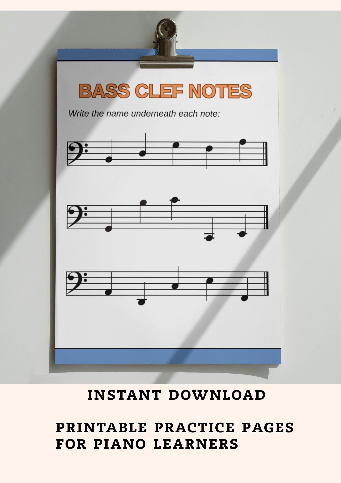 Music Notes Worksheet | Treble & Bass Clef | Piano Note Practice – 16 ...