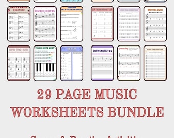 Music Theory Worksheets for kids Bundle of 2 Packs 29 Pages Instant Download