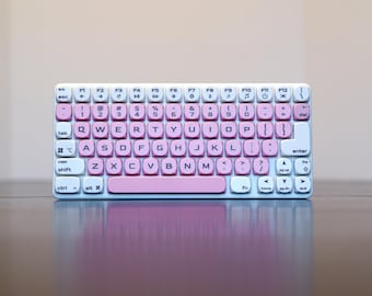 Low Profile 74-key Wired Mechanical Keyboard • Hot Swappable, Hand Assembled, Gaming, Travel, USB-C, Pink | White