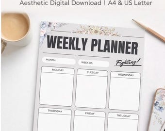 Weekly Planner Printable | Minimal Floral Weekly Schedule | A4 & US Letter | Digital Download | Productivity Planner