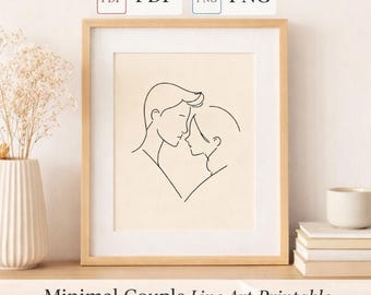 Minimalist Couple Line Art Print, Modern Romance Illustration (PDF, PNG Download)