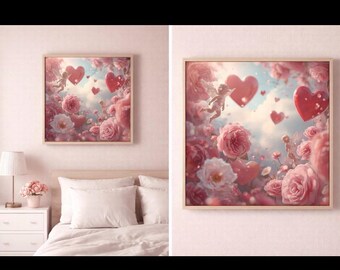 Cupid Angel Wall Art Printable Square Romantic Pink Fantasy Digital Download