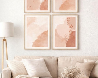 Abstract Boho Printable Wall Art Set of 4, Neutral Minimal Digital Download