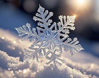 Crystal Snowflake Art Print, Winter Holiday Decor (Digital Download)