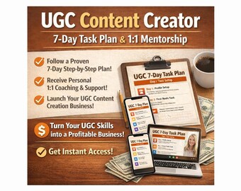 UGC Content Creator 7-Day Task Plan | Beginner UGC Guide + 1:1 Mentorship | Digital PDF Download